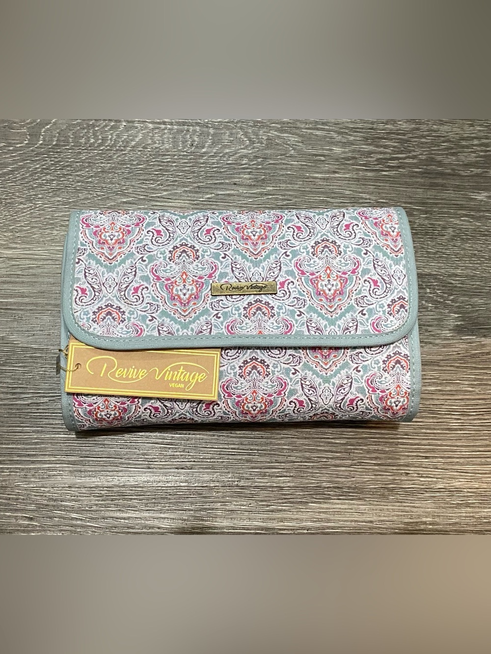 Teal & Pink Tapestry Pattern Hanging Travel Cosmetic & Toiletry Organizer - Picture 6 of 7